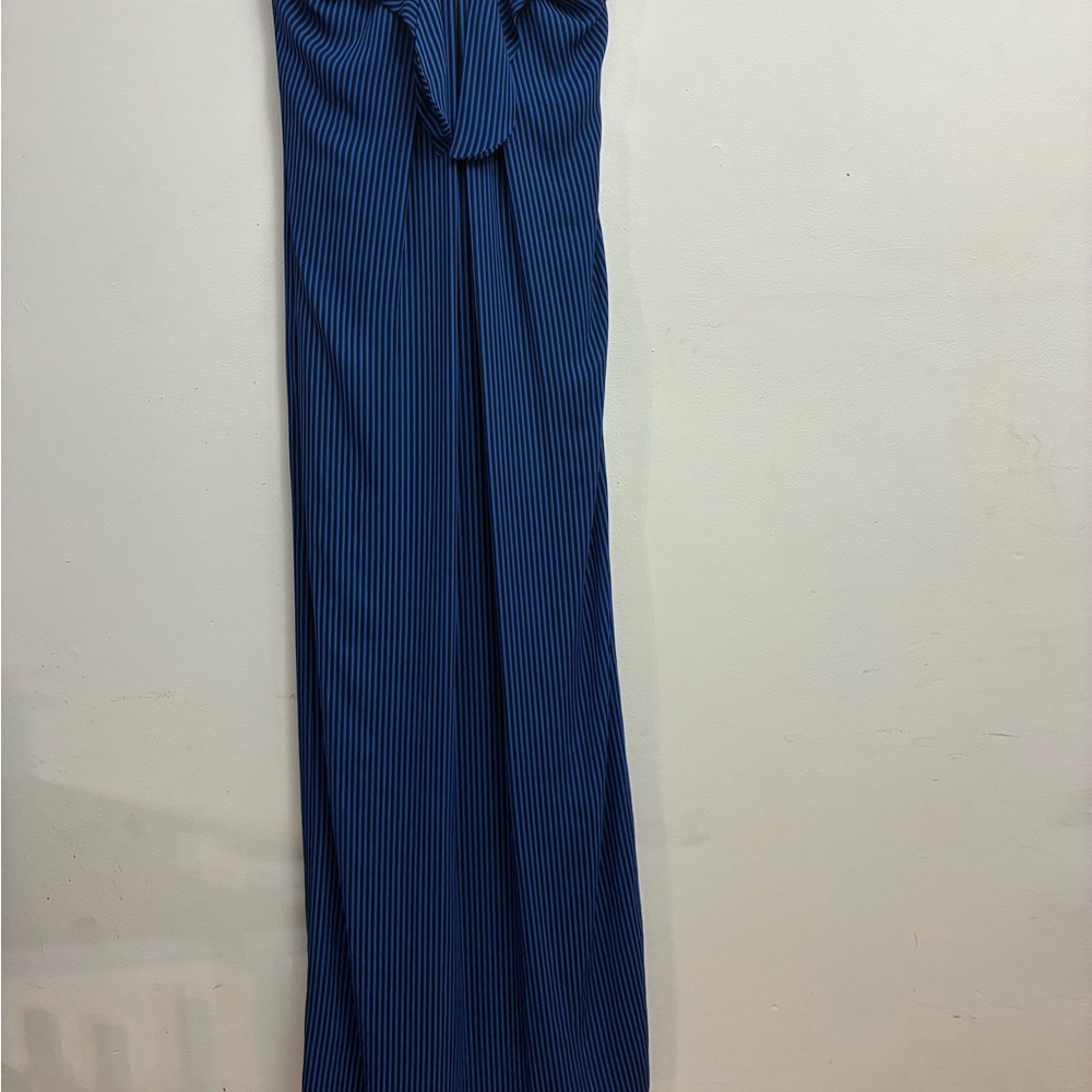 Halston Heritage Strapless Blue Striped Dress
